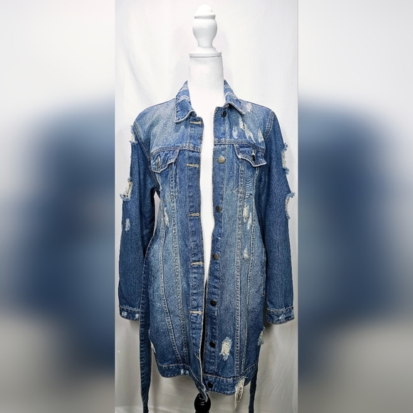 Small Distressed Denim Jacket Dress with Fashion Tour Design - Picture 3 of 6